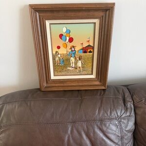 H. Hargrove Signed Oil Painting Circus Clown Balloons & Kids 8 X 10 Frame